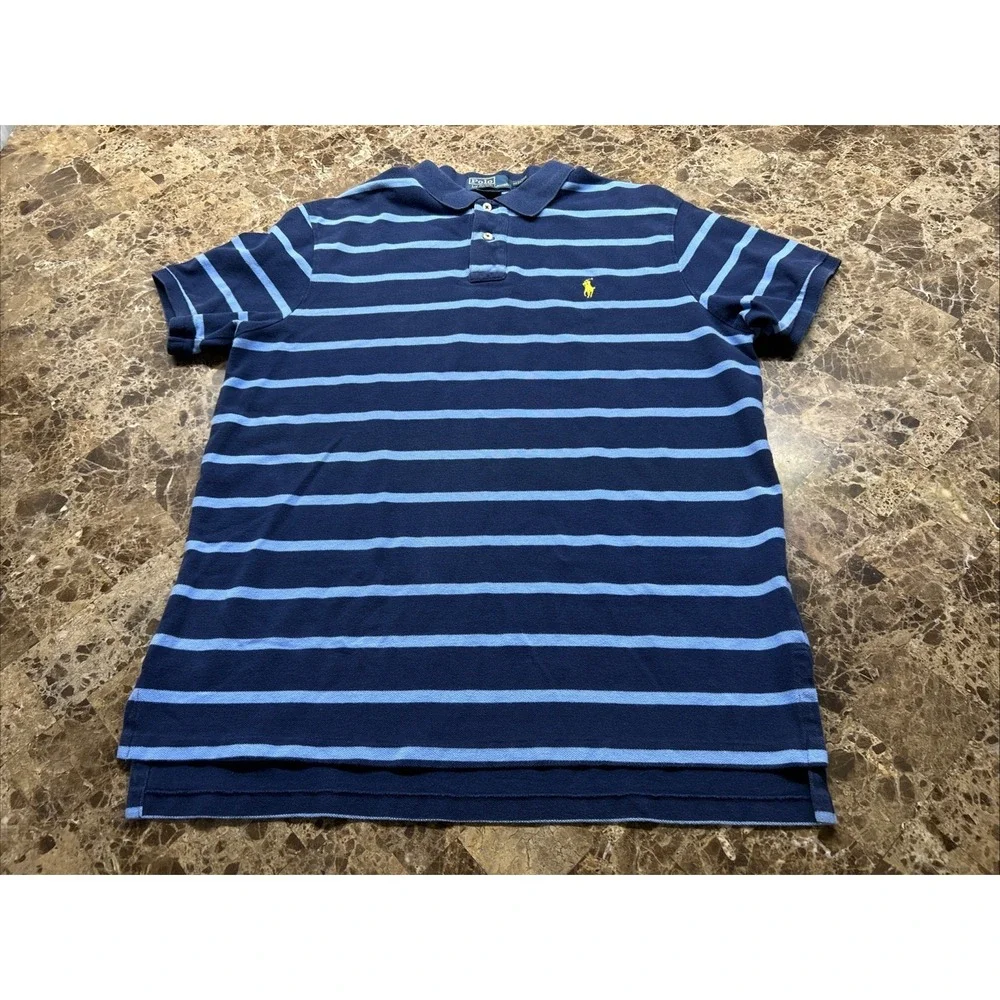 POLO by Ralph Lauren Mens Polo Shirt XL Blue Striped Short Sleeve